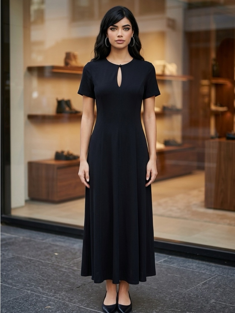 J.Jill Wearever Collection Black Women’s XSP Keyhole Maxi Fit & Flare Dress EUC